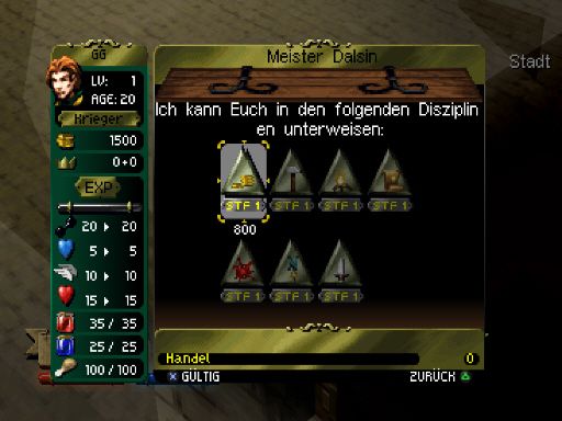 Darkstone (PlayStation) screenshot: Game menu