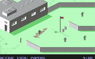 Infiltrator (Commodore 64) screenshot: Mission 2 - Lab building.