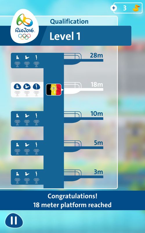 Rio 2016: Diving Champions (Android) screenshot: Progress through the events of the first level of the qualification