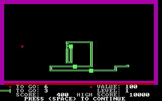 PacWorm (DOS) screenshot: Ouch, hit myself