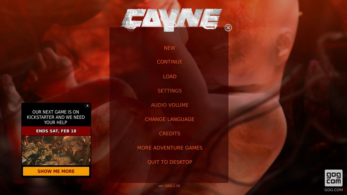 Cayne (Windows) screenshot: Main menu
