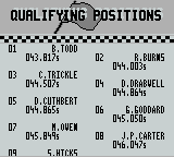 Days of Thunder (Game Boy) screenshot: Qualifying positions