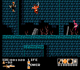 Demon Sword (NES) screenshot: Level 2-1, bounding up a mountain covered in gravestones