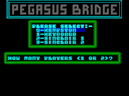 Pegasus Bridge (ZX Spectrum) screenshot: Option screen.