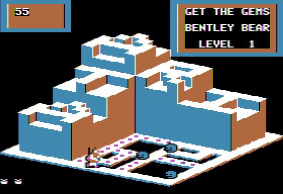 Crystal Castles (Apple II) screenshot: Gameplay on the first level