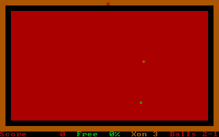 AntiXonix (DOS) screenshot: Avoid the green dots at all costs!