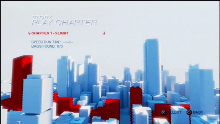 Mirror's Edge (PlayStation 3) screenshot: Chapter selection.