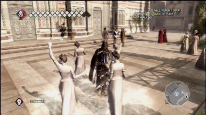 Assassin's Creed II (PlayStation 3) screenshot: You can pay courtesans to help you blend in the crowd or have them seduce the guards.