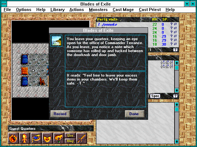 Blades of Exile (Windows 3.x) screenshot: Setting things in motion.