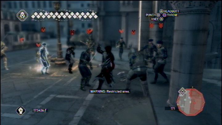 Assassin's Creed II (PlayStation 3) screenshot: When you don't have any weapon and grab an enemy, you'll be able to show some serious moves.