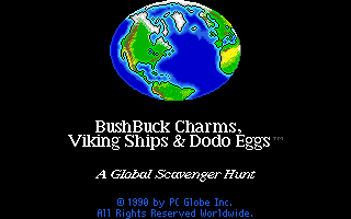 BushBuck Charms, Viking Ships & Dodo Eggs (DOS) screenshot: The EGA title screen of the original 1990 US edition