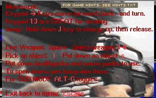 Industrial Killers (DOS) screenshot: In-game help screen.