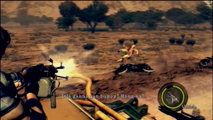 Resident Evil 5 (PlayStation 3) screenshot: Sorry, were you saying that to me or to the guy on the bike?