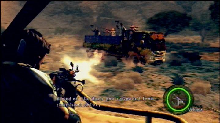 Resident Evil 5 (PlayStation 3) screenshot: There's a truck full of unfriendlies on your right.