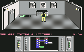 Infiltrator (Commodore 64) screenshot: Mission 1 - Taking a picture of enemy plans.