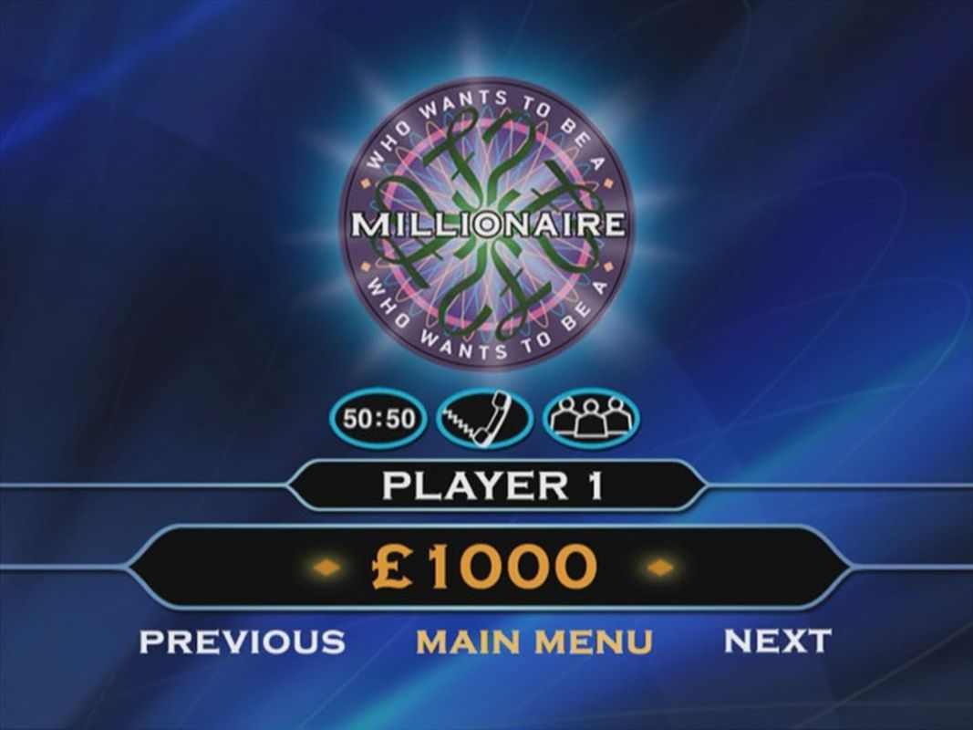 Who Wants to Be a Millionaire?: 3rd Edition (DVD Player) screenshot: When the game is complete, i.e. both players have crashed out, there's no 'Well Done' from Chris Tarrant. The player's scores can be scrolled through before returning to the main menu