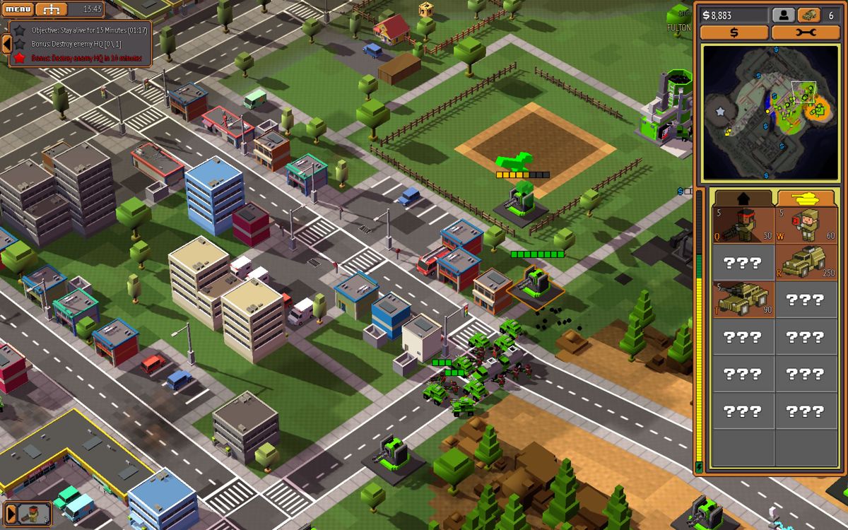 8-Bit Armies (Windows) screenshot: The environments can be busy, hindering the movement of a large army.