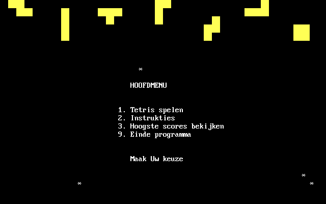 Tetris (DOS) screenshot: Main menu