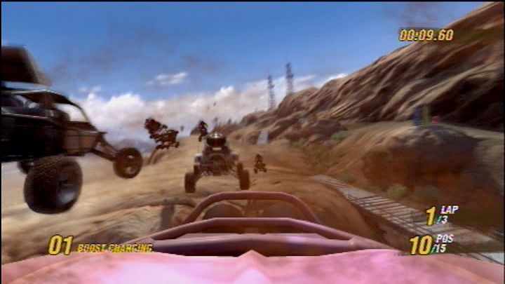 MotorStorm (PlayStation 3) screenshot: Hood view is closest to first-person you'll get.