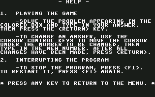 Fay: That Math Woman! (Commodore 64) screenshot: Help