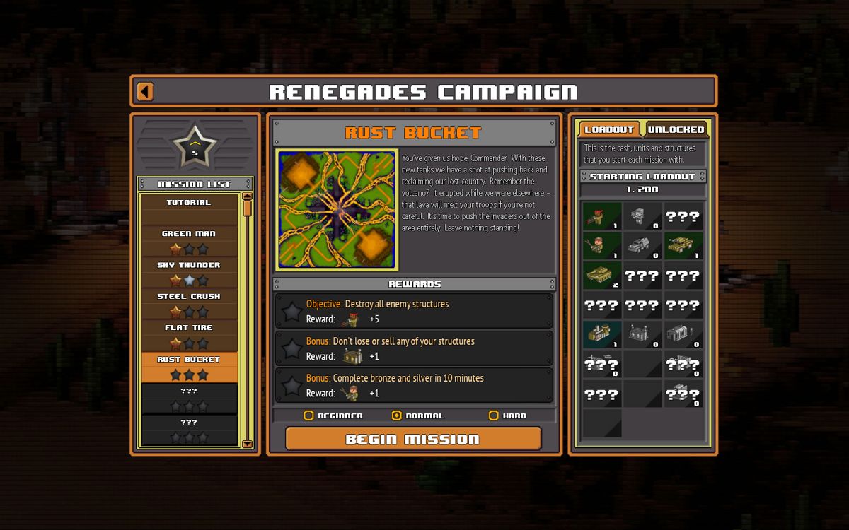 8-Bit Armies (Windows) screenshot: Progress through the Renegades campaign
