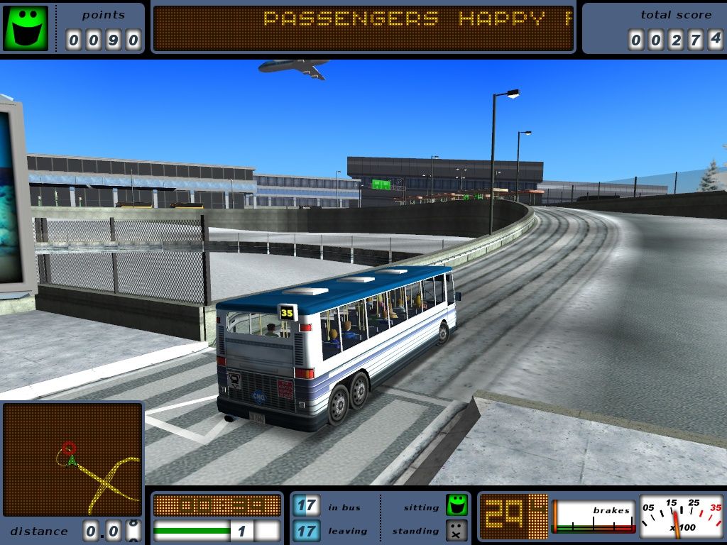 Bus Driver (Windows) screenshot: Arrival at the airport! The customers are happy.