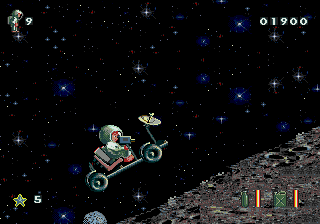 Scholastic's The Magic School Bus: Space Exploration Game (Genesis) screenshot: Driving on the Moon