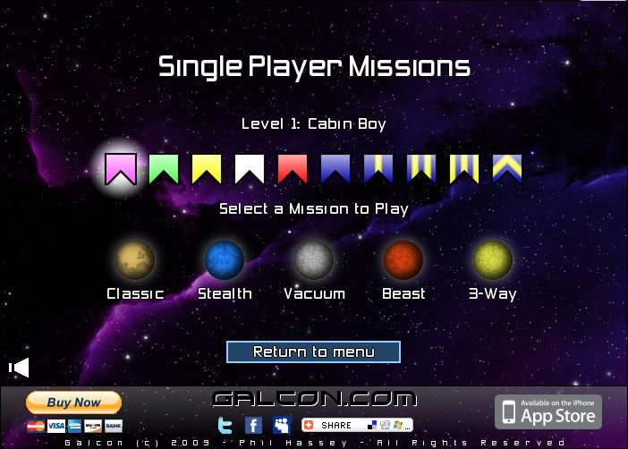 Galcon (Browser) screenshot: Overview of the different game modes