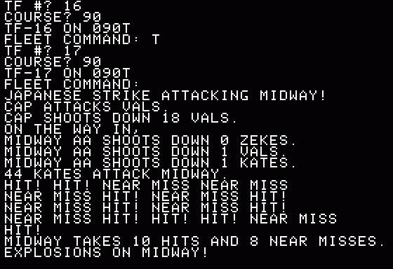 Midway Campaign (Apple II) screenshot: Japanese Attacking Midway!