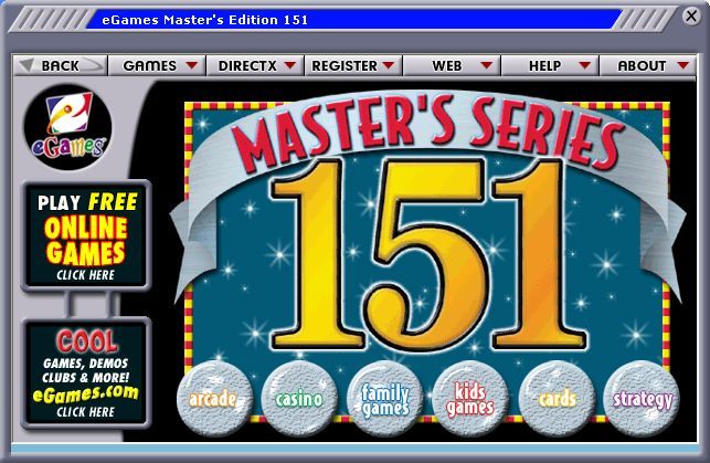 eGames Master Series 151 (Windows) screenshot: The main menu