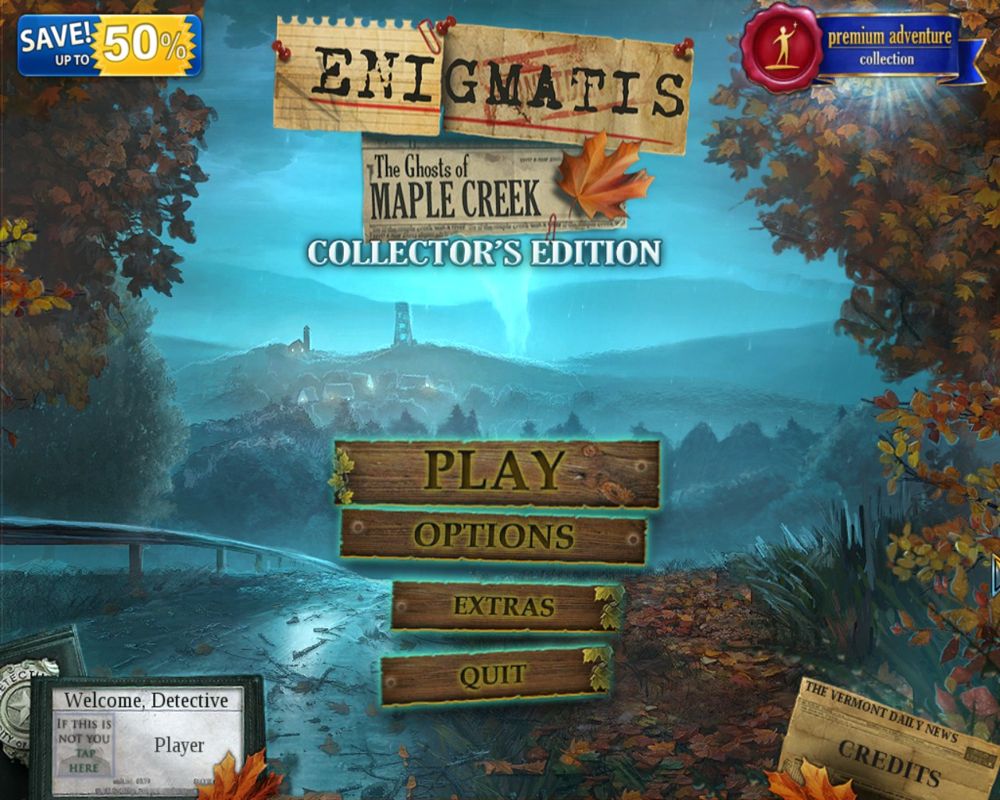 Enigmatis: The Ghosts of Maple Creek (Collector's Edition) (Linux) screenshot: Title and main menu