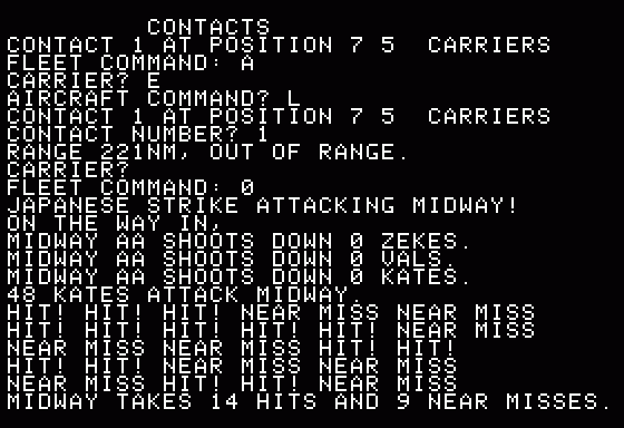 Midway Campaign (Apple II) screenshot: Moving TF in closer while JCarriers are busy with Midway