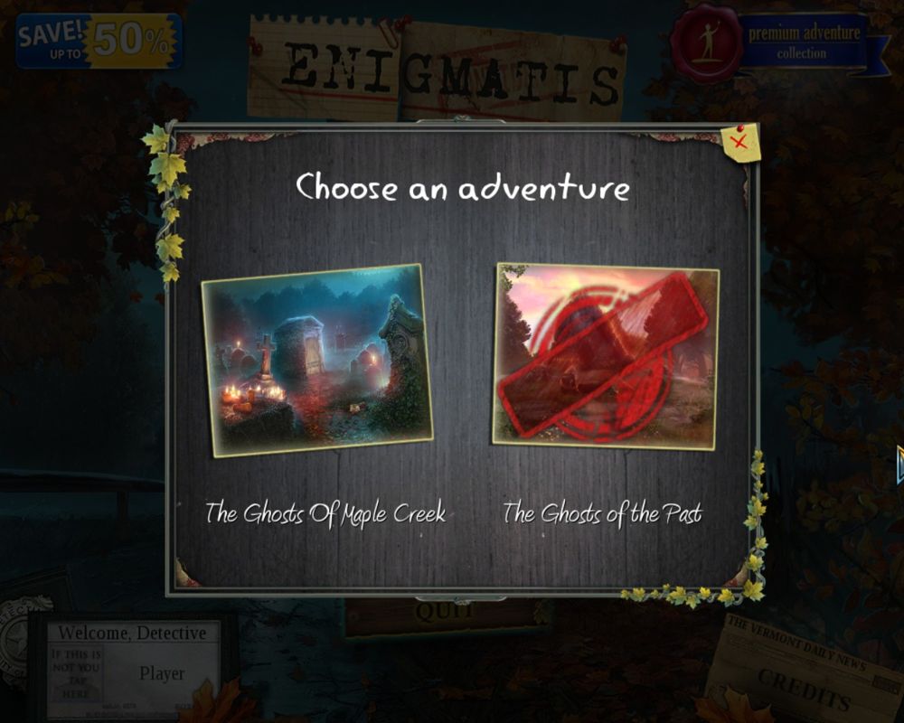 Enigmatis: The Ghosts of Maple Creek (Collector's Edition) (Linux) screenshot: Choose your adventure. At the start, you don't get a lot of choice.