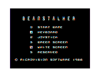 Beanstalker (TRS-80 CoCo) screenshot: Main menu
