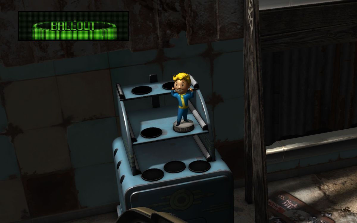 Pinball FX2: Bethesda Pinball (Windows) screenshot: <i>Fallout</i>: you win a bobblehead figure at the end.