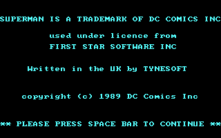 Superman: The Man of Steel (DOS) screenshot: Copyright Information