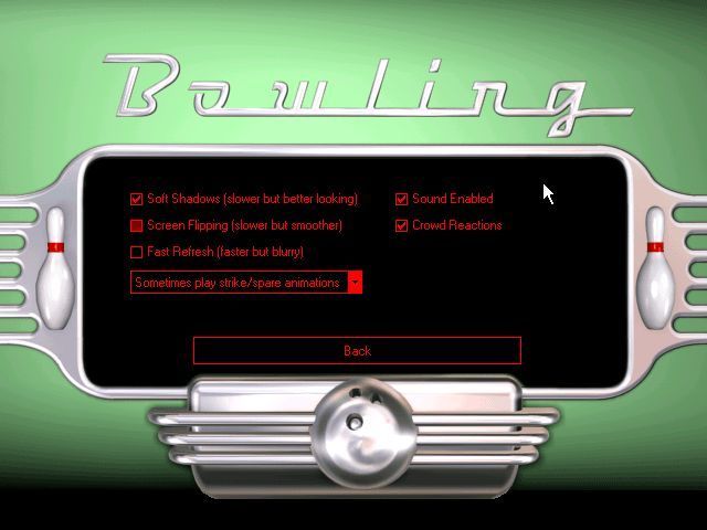 Bowling Mania (Windows) screenshot: These are the game configuration options