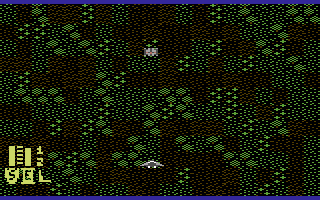Corsair (Commodore 64) screenshot: Flying in between cities - watch out for alien craft!