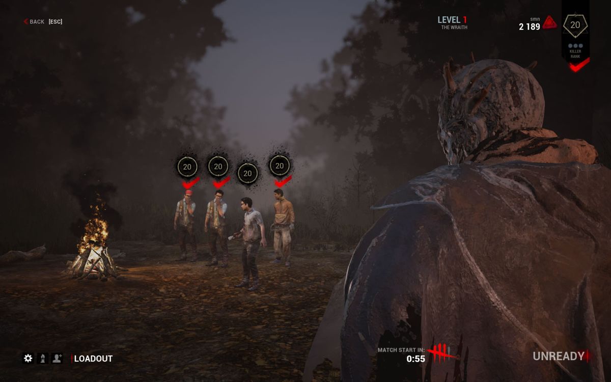 Dead by Daylight (Windows) screenshot: Watching the survivors in the lobby.