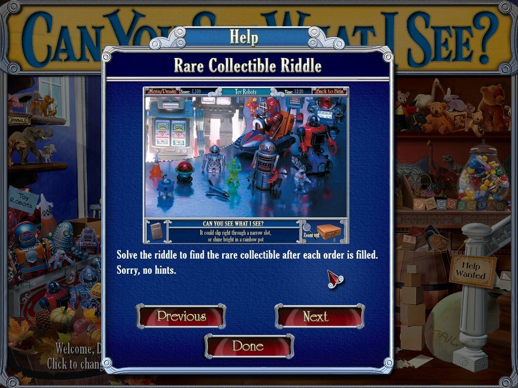 Can You See What I See?: Curfuffle's Collectibles (Windows) screenshot: Riddle