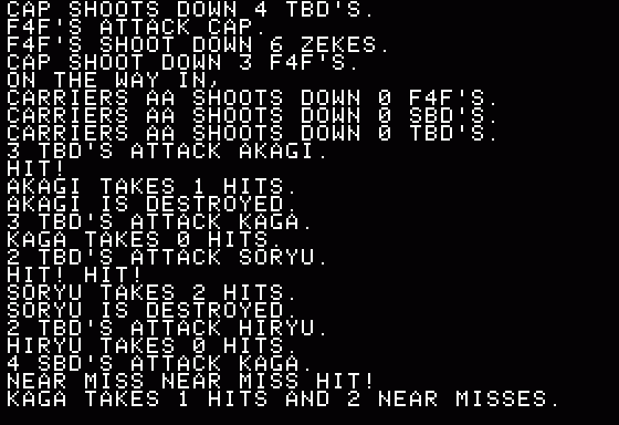 Midway Campaign (Apple II) screenshot: The Akagi and Soryu are sunk