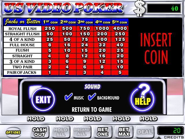 US Video Poker (Windows) screenshot: The game configuration options