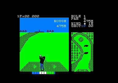 Konami's Golf (Amstrad CPC) screenshot: I landed on the rough.