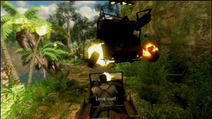 Uncharted: Drake's Fortune (PlayStation 3) screenshot: If he missed the shot it would've been a deadly frontal collision.