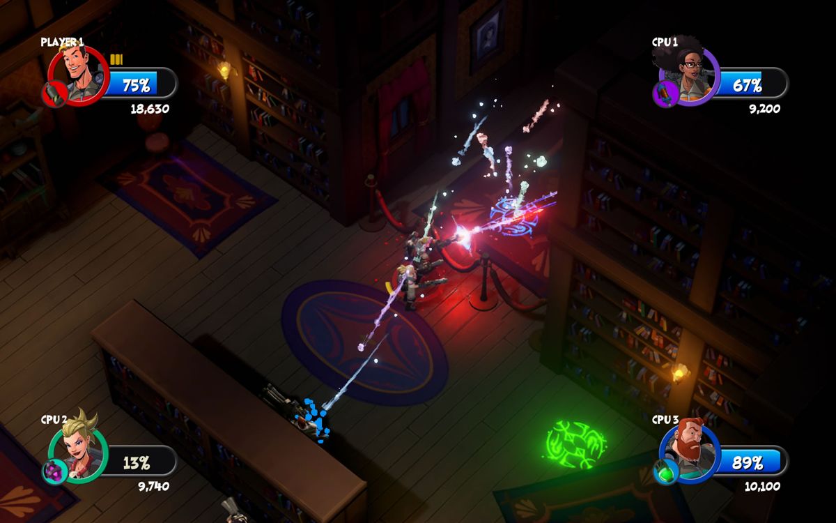 Ghostbusters (Windows) screenshot: Pushing through a small passage with a combined effort.