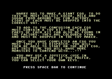 Chuckie Egg II (Commodore 64) screenshot: Instructions