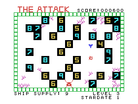 The Attack (TI-99/4A) screenshot: A direct hit!