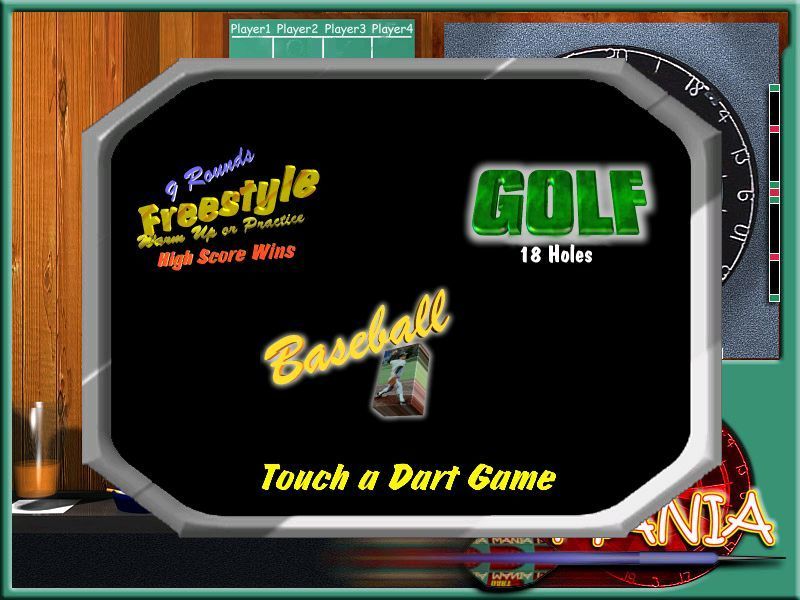 Dart Mania (Windows) screenshot: The game selection screen<br>These flash on/off very rapidly