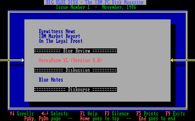 Big Blue Disk #1 (DOS) screenshot: The middle of the menu