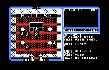 Ultima IV: Quest of the Avatar (Commodore 64) screenshot: Lord British